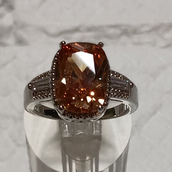 Silver Morganite and CZ Fashion Ring Size 10 - Flawed - Picture 2 of 13